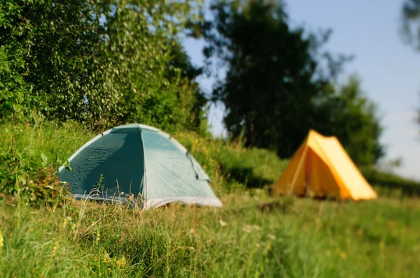 stock image The yellow and blue tents