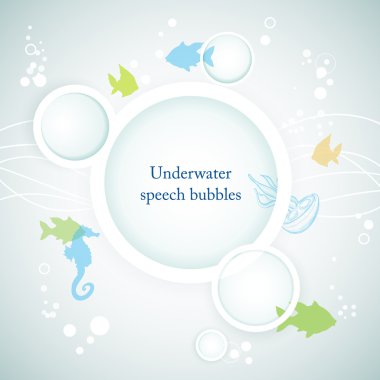 Underwater speech bubbles, marine life clipart