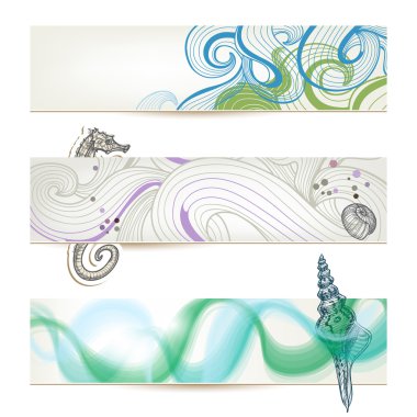 Sea and beach stylish banners clipart