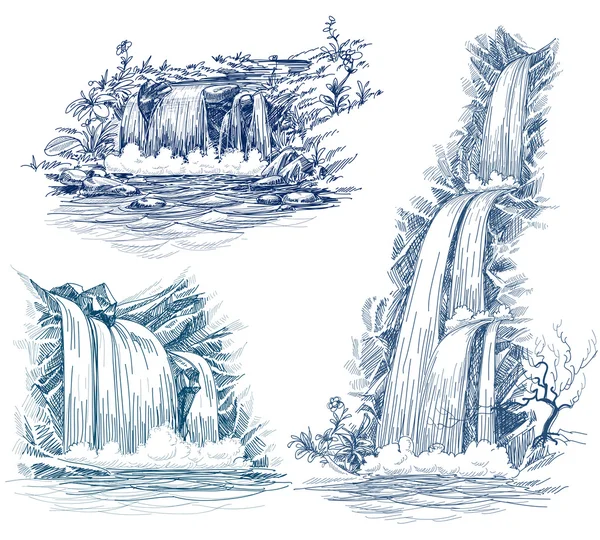 Water falls vector drawing — Stock Vector