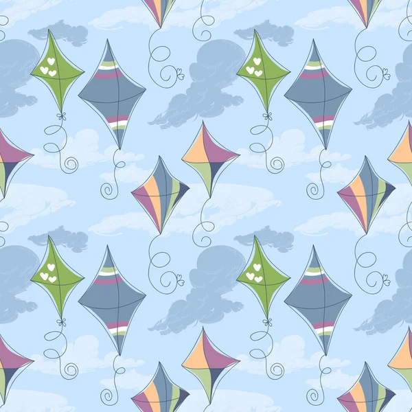 Kites over blue sky seamless pattern — Stock Vector