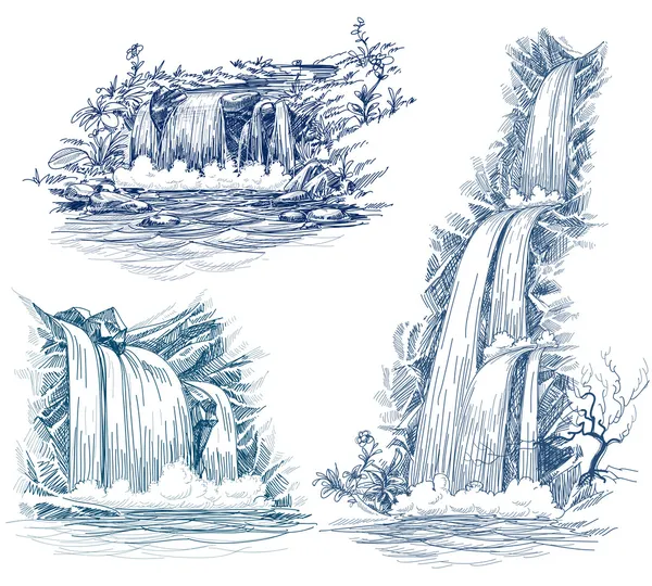 Featured image of post Water Fall Drawing : Draw a curved line on the bottom of the scene.