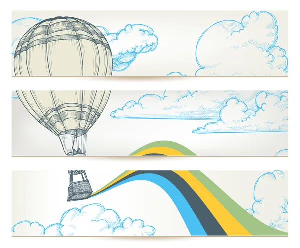 Sıcak hava balonu üzerinde gökyüzü vektörel Banner — Stok Vektör