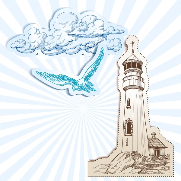 灯塔和天空背景 — 图库矢量图片