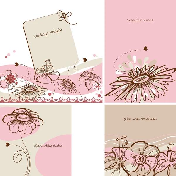 Çeşitli çiçek kartları, retro tarzı — Stok Vektör