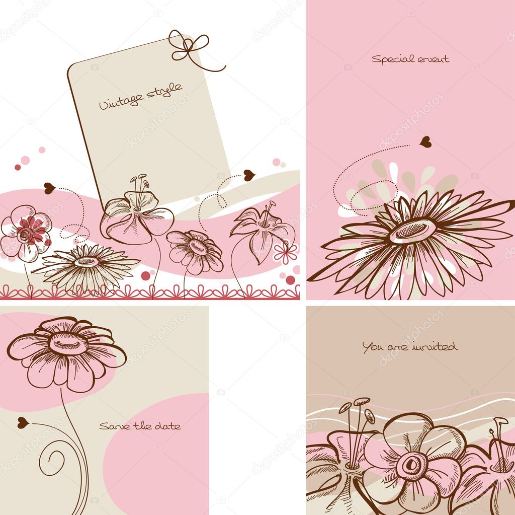 Various floral cards, retro style