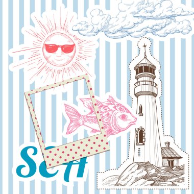 Vacation at sea background, marine elements clipart