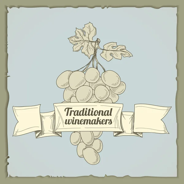 Vintage wijn label met druiven — Stockvector