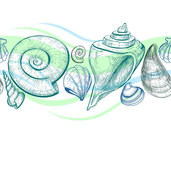 海の貝のシームレスなパターンをベクトルします。 — ストックベクタ