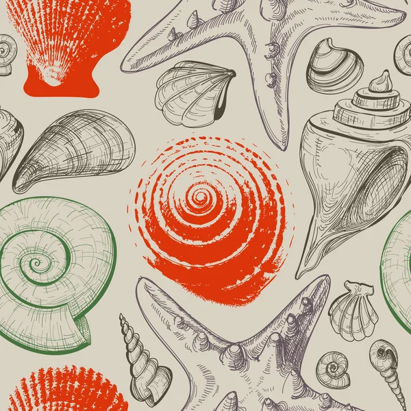 Coquilles de mer motif sans couture rétro — Image vectorielle