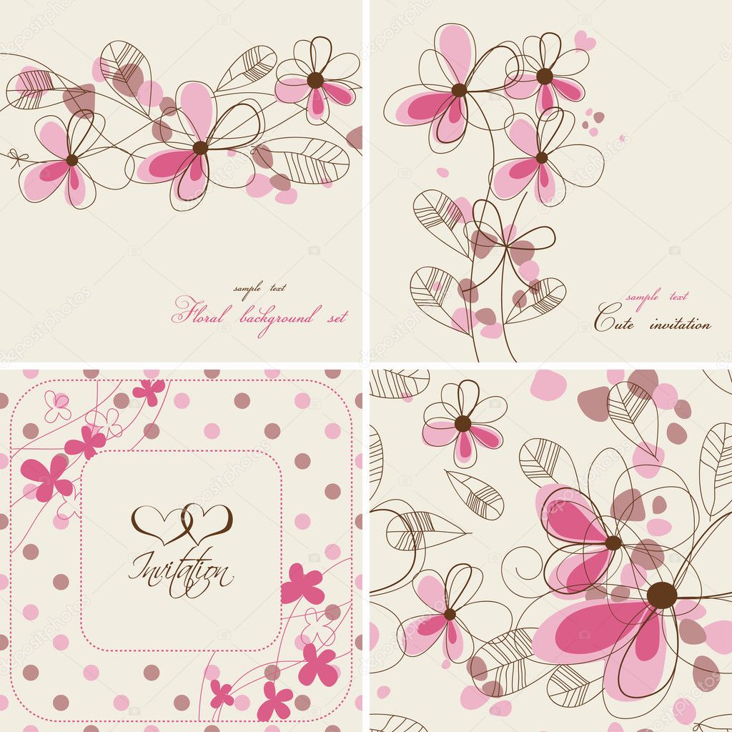 Vector floral cards and seamless patterns