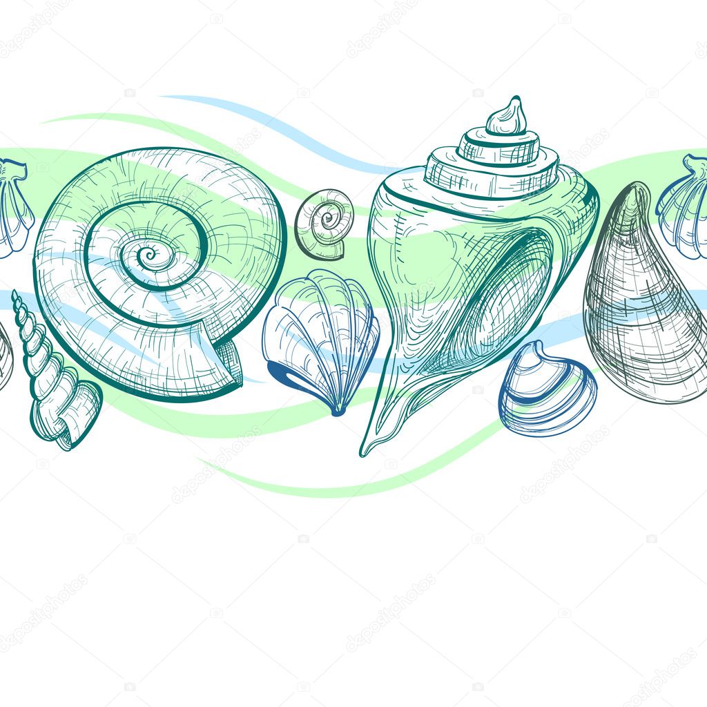 Sea shells vector seamless pattern