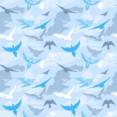 Birds flying in the sky seamless pattern clipart