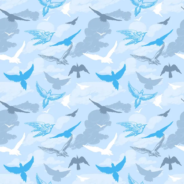 Vögel fliegen in den Himmel nahtlose Muster — Stockvektor