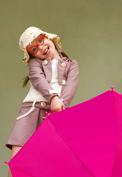 Joyful girl with umbrella — Stock Photo, Image