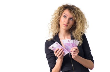Business woman counts money clipart