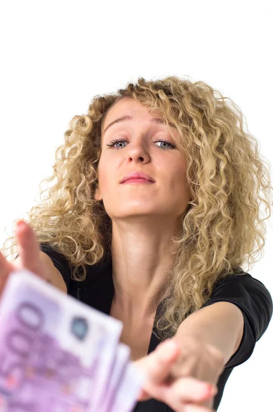 Business woman asks for money — Stock Photo, Image