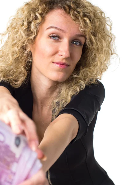 Business woman asks for money — Stock Photo, Image