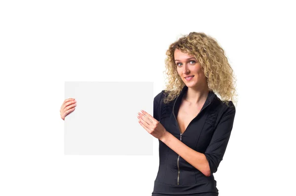 Business woman with blank poster — Stock Photo, Image