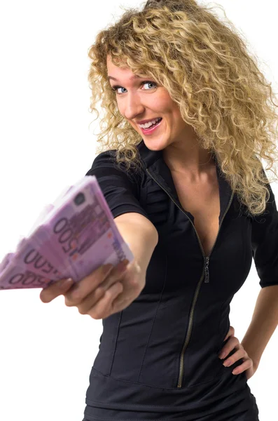 Business woman pays money — Stock Photo, Image