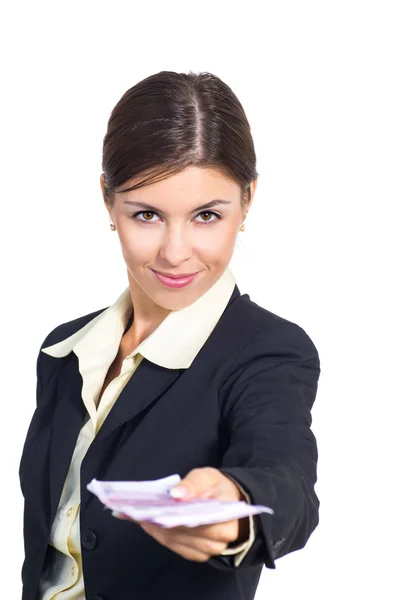 Business woman offers the money — Stock Photo, Image