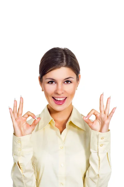 Business woman shows the sign ok — Stock Photo, Image