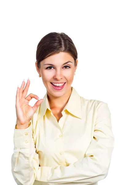Business woman shows the sign ok — Stock Photo, Image