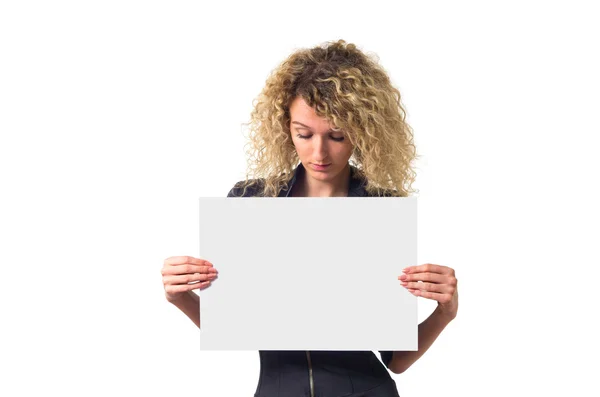Bizneswoman z pustym plakatem — Zdjęcie stockowe