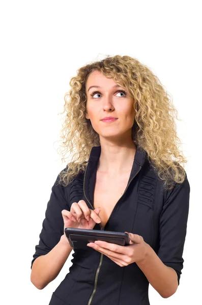 Business woman with calculator — Stock Photo, Image