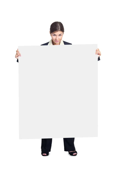 Business woman with a placard — Stock Photo, Image