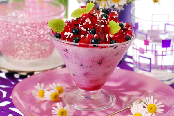与果冻蓝莓甜点 — 图库照片