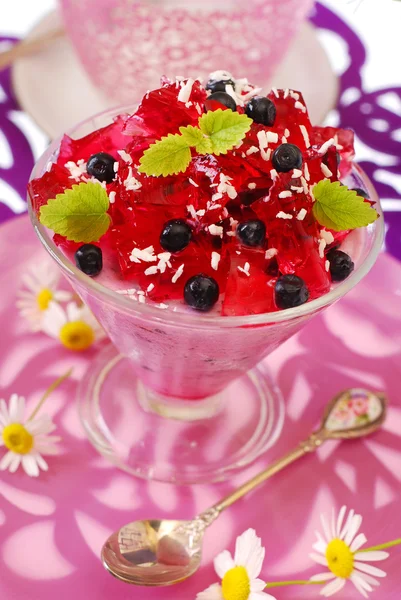 与果冻蓝莓甜点 图库照片
