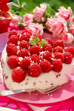 Raspberry cake in heart shape clipart