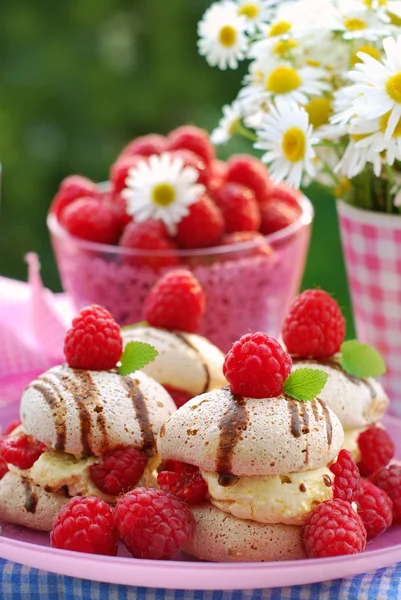 Meringue cookies with raspberry — Stock Photo, Image
