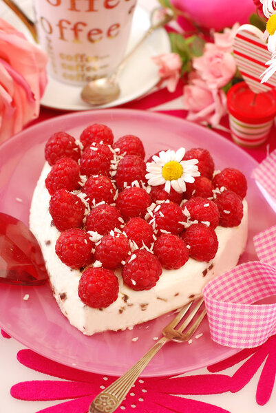Raspberry cake in heart shape