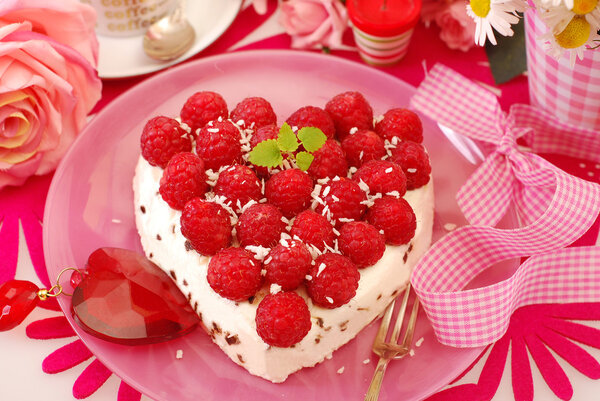 Raspberry cake in heart shape