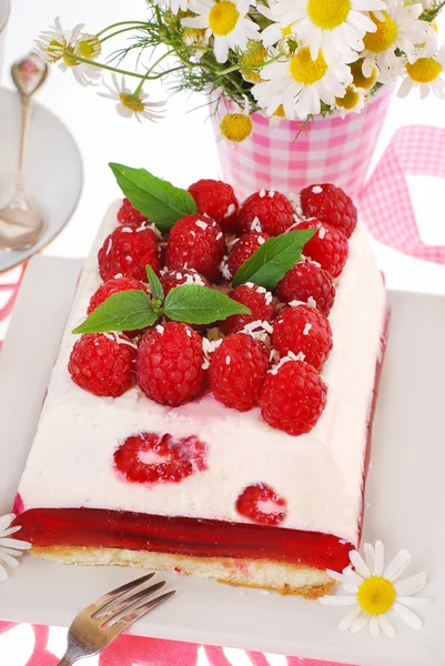Pedaço de bolo de framboesa com geleia — Fotografia de Stock