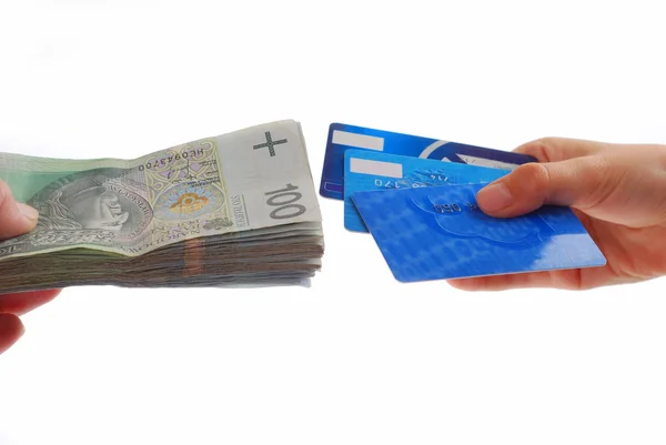 Bargeld oder Kreditkarten — Stockfoto