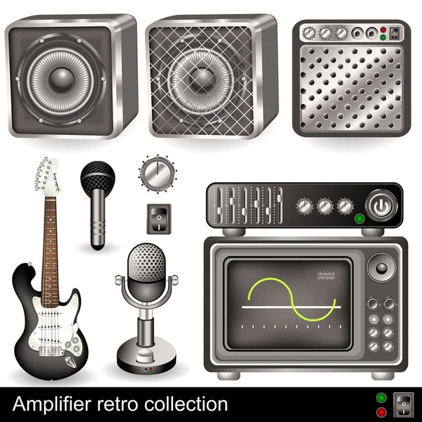 Amplifikatör retro koleksiyonu — Stok Vektör