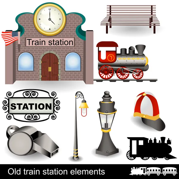 Oude trein station elementen — Stockvector