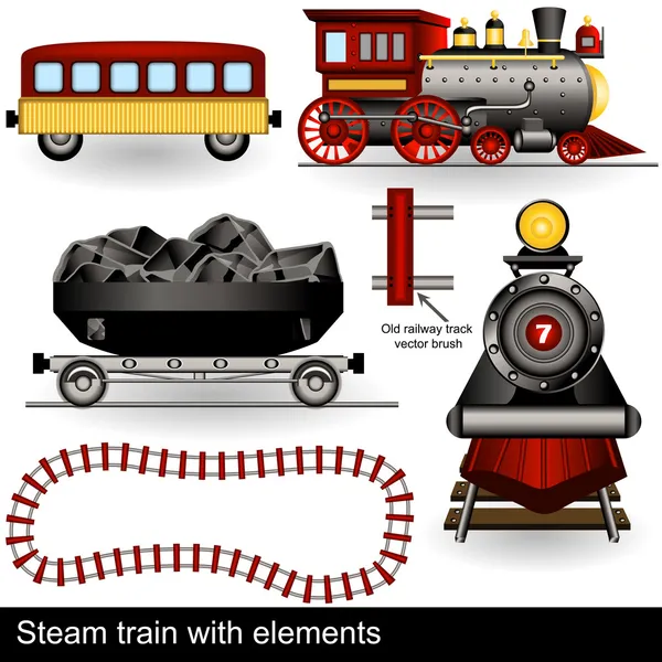 Comboio a vapor com elementos —  Vetores de Stock