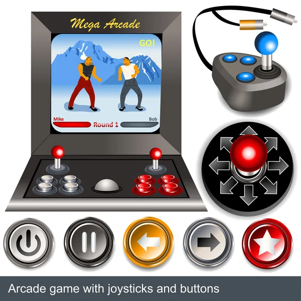 Arcade juego con joysticks y botones — Archivo Imágenes Vectoriales