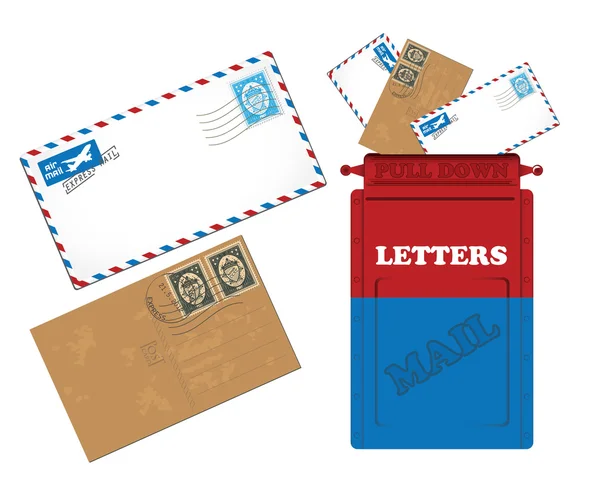 Buzón, cartas e iconos de postal — Vector de stock