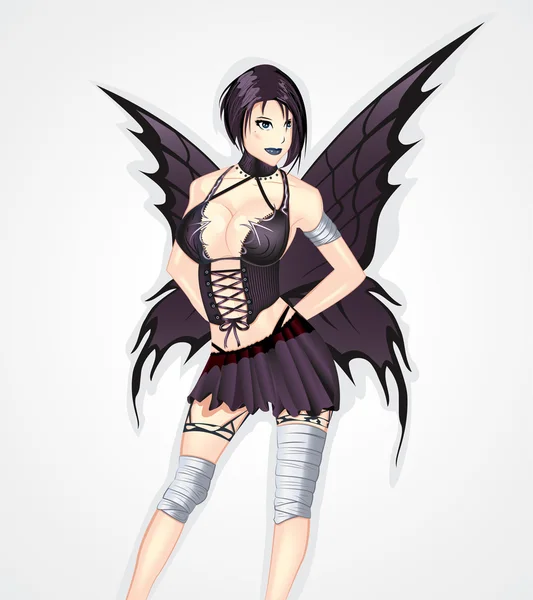Απομονωμένες πολεμιστή κορίτσι με φτερά, anime ύφος — Διανυσματικό Αρχείο