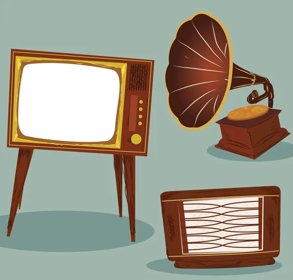 Retro TV, rádio e gramofone — Vetor de Stock