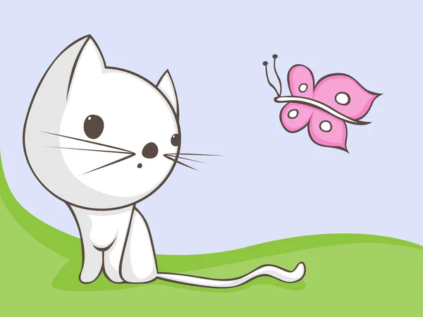 Katze mit Schmetterling — Stockvektor