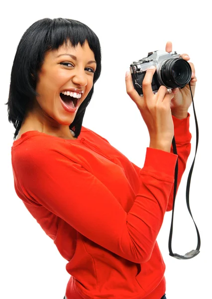 Fotograf s vinobraní fotoaparát — Stock fotografie