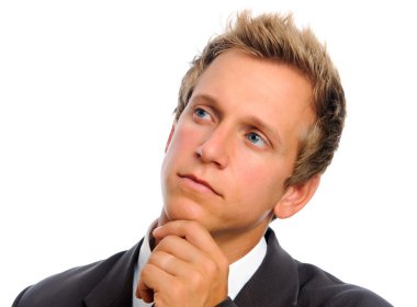 Close up portrait of businessman thinking clipart