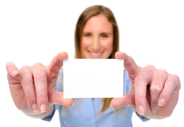 Woman with card — Stock Photo, Image