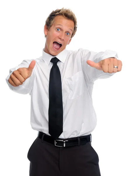 Glada affärsman med tummen upp — Stockfoto